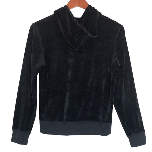 BCBGMaxAzria Black Velour Long Sleeve Front Zip Hooded Jacket - Picture 5 of 12